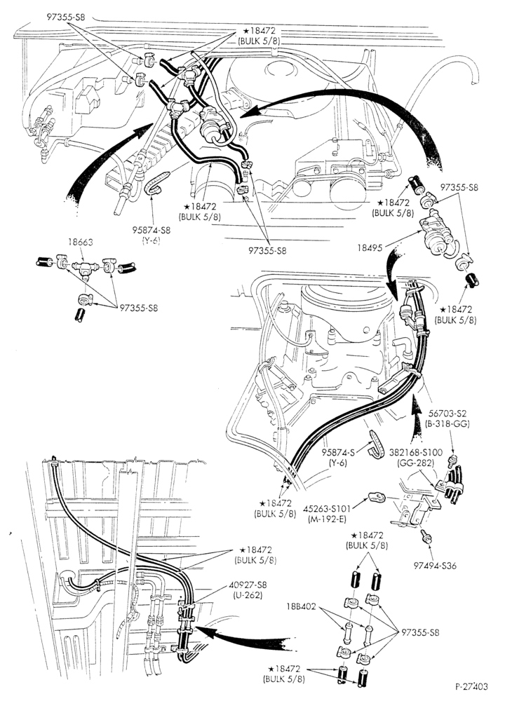 Схема HEATER HOSES & TUBES-8 cyl. - 7.5L - w/aux. A/C - w/aux. heat - S.W.B.-E
