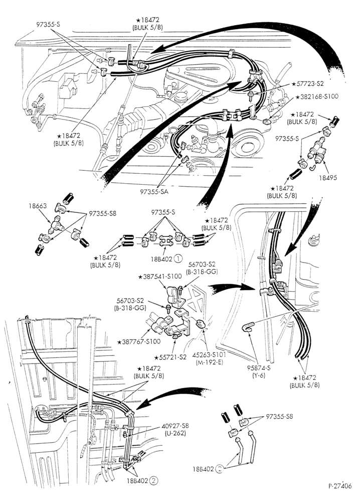 Схема HEATER HOSES & TUBES-6 cyl. - 4.9L - w/aux. A/C - w/aux. heat - L.W.B.-E