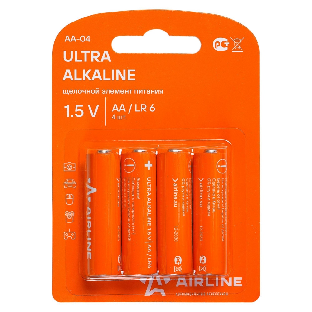 AIRLINE AA04 Батарейки lr6/aa щелочные 4 шт. блистер (пальчиковые) (aa 04)