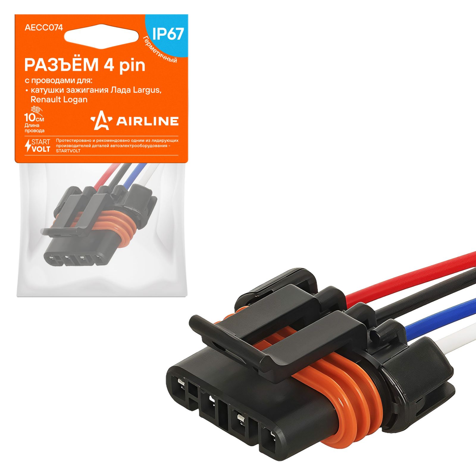 AIRLINE AECC074 Разъём 4 pin с проводами для катушки зажигания Лада, Renault (AECC074)