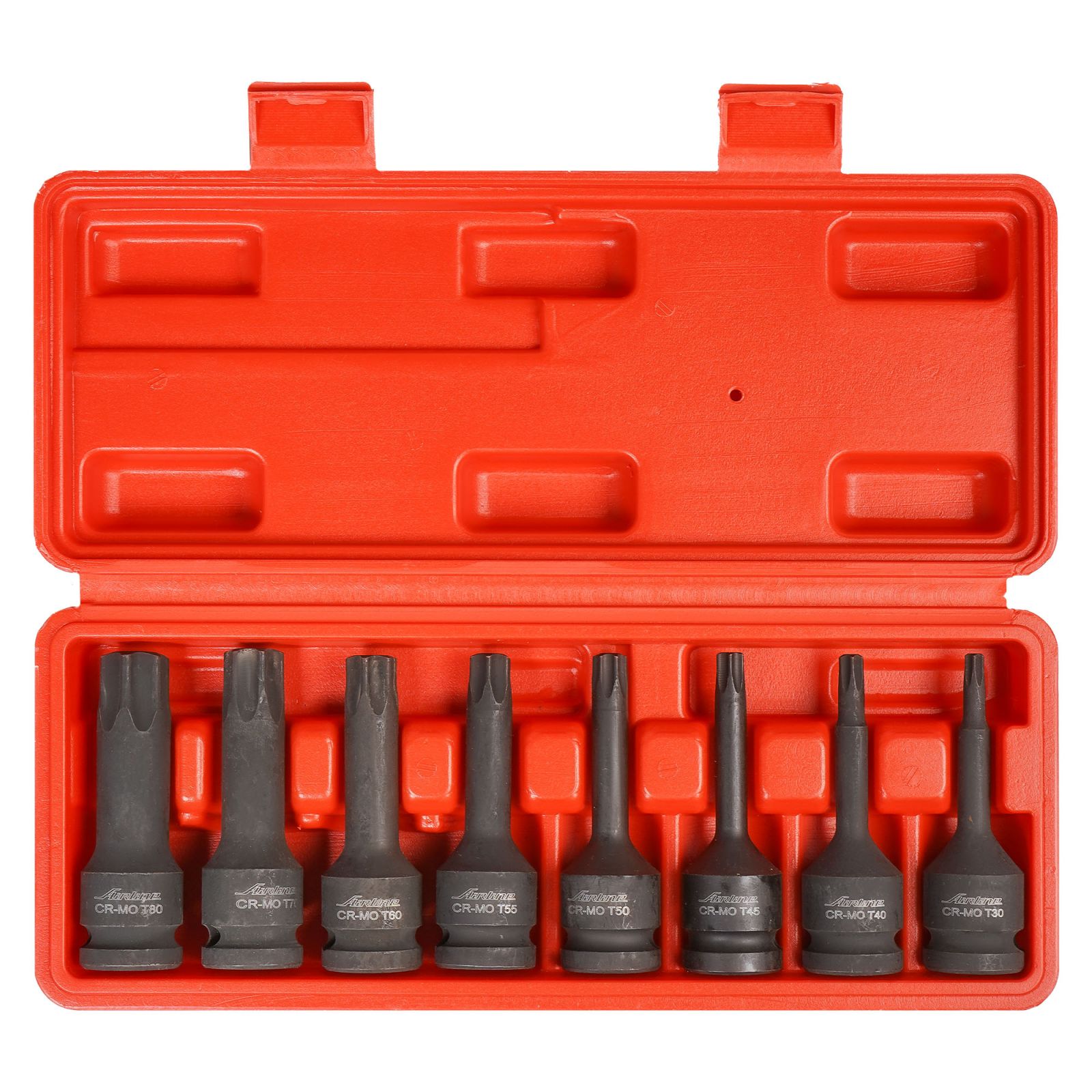 AIRLINE ATAS050 Набор головок ударных 1/2 78мм внешний TORX 8 пр. (T30-T80) пласт. кейс (ATAS050)