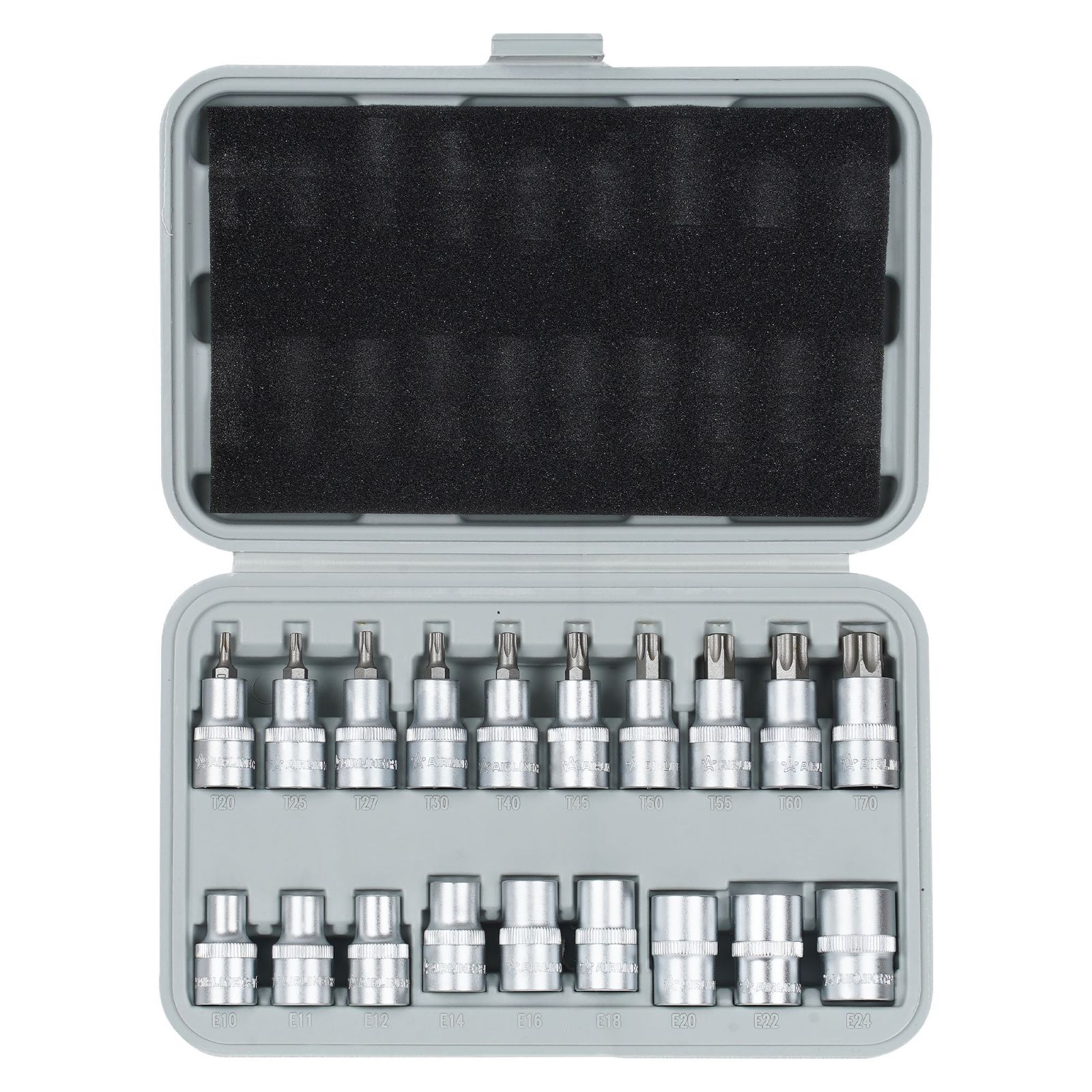 AIRLINE ATBS33 Набор головок 1/2 DR TORX E10-E24 и головок со вставками TORX T20-T70 длиной 55мм 19 предмет