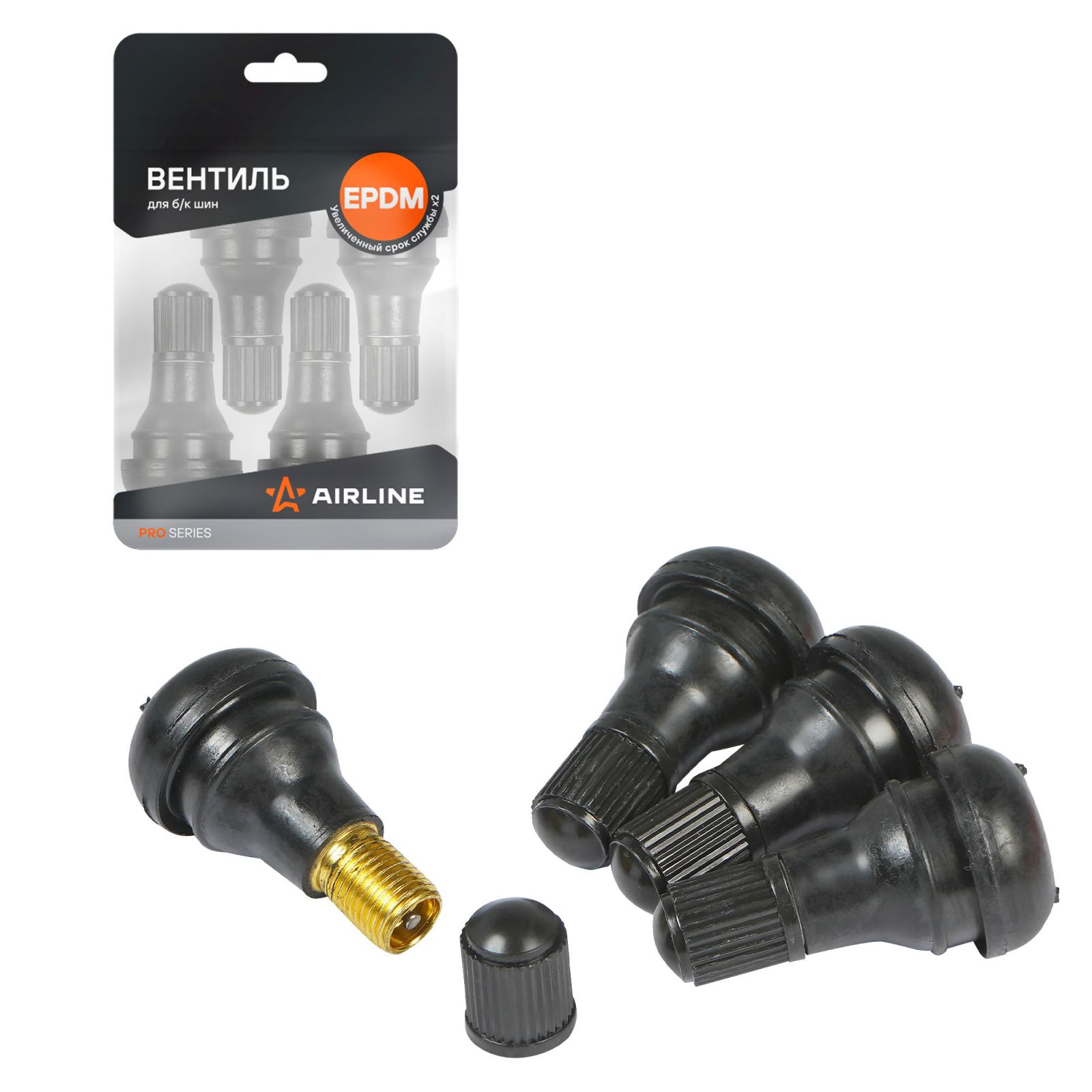 AIRLINE ATRV412EPDM01 Вентиль для б/к шин TR412 PRO, EPDM резина, 4 шт