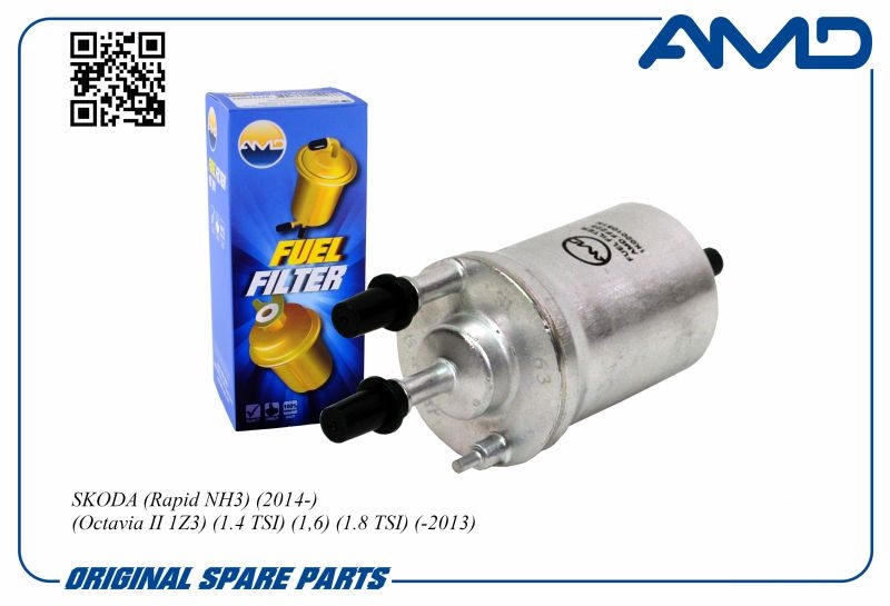 AMD AMDFF225 Фильтр топливный SKODA Rapid NH3, 2014-, Octavia II 1Z3, 1.4 TSI, 1,6, 1.8 TSI, -2013 AMDFF225
