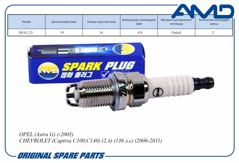 AMD AMDPL92 Свеча зажигания OPEL (Astra G) (-2005) CHEVROLET (Captiva C100,C140) (2.4) (136