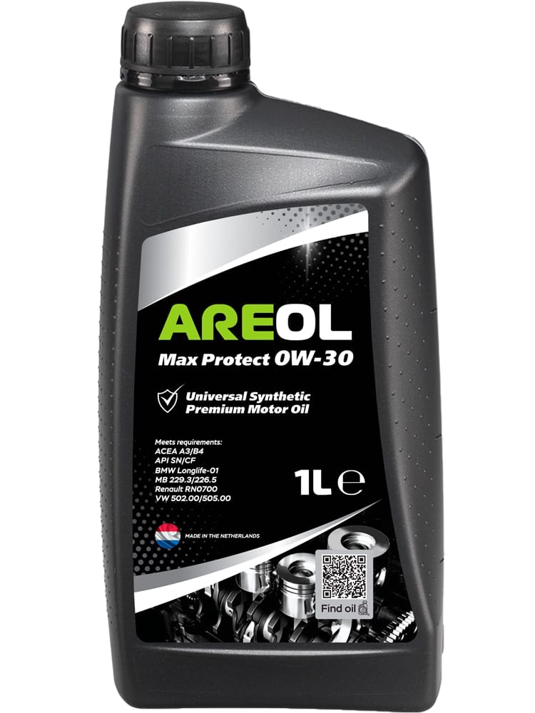 AREOL 0W30AR057 Areol max protect 0w30 (1l) масло моторное синт. acea a3/b4, api sn/cf, mb 229.3/226.5, vw 502.00