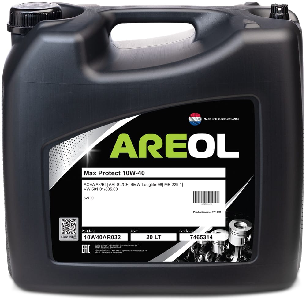 AREOL 10W40AR032 Areol max protect 10w40 (20l) масло моторн. полусинт. acea a3/b3,api sl/cf,mb 229.1,vw 501.01/505.00