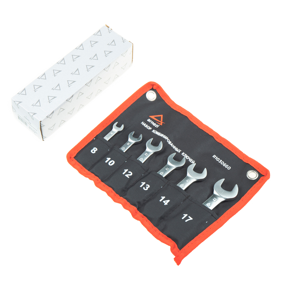 ARNEZI R1030660 Набор ключей комбинированных, 6 предметов, трещоточные, короткие 8, 10, 12, 13, 14, 17 мм