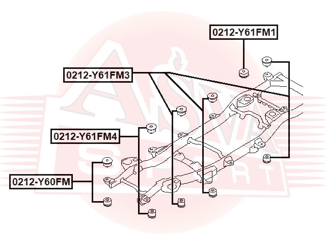 ASVA 0212Y61FM4 Сайлентблок подрамника INFINITI/NISSAN NISSAN PATROL SAFARI Y61 1997-2006