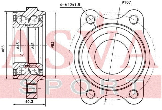 ASVA ADWHA6MF85KIT ПОДШИПНИК СТУПИЦЫ КОМПЛЕКТ С МАГНИТНЫМ КОЛЬЦОМ АБС