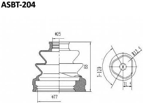 ASVA ASBT204 ПЫЛЬНИК ШРУС COROLLA/CAMRY 25x71x85 (БЕЗ СМАЗКИ)