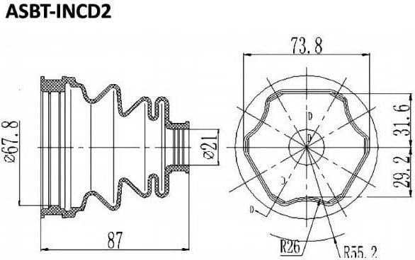 ASVA ASBTINCD2 ПЫЛЬНИК ШРУС ВНУТРЕННИЙ 22x89x78 (КОМПЛЕКТ БЕЗ СМА