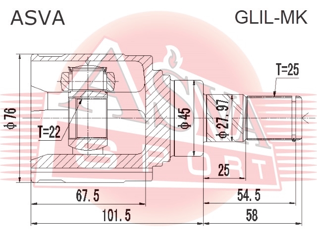 ASVA GLILMK ШРУС внутренний левый 22x45x25