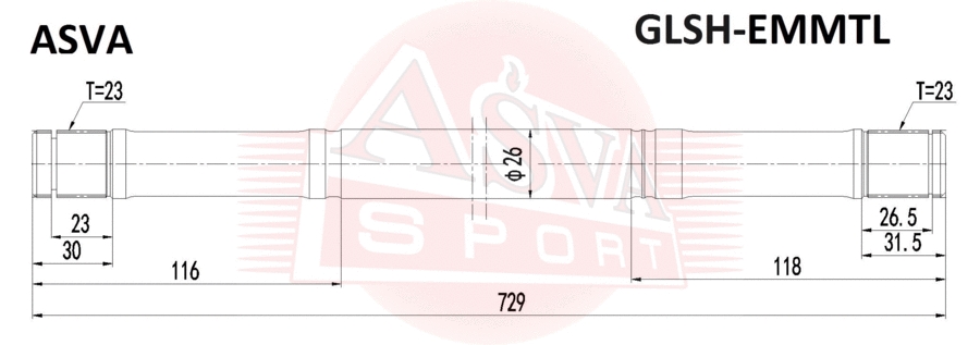 ASVA GLSHEMMTL ПОЛУОСЬ ЛЕВАЯ EMGRAND MT 23x23x729