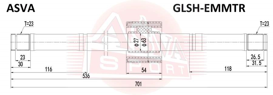 ASVA GLSHEMMTR ПОЛУОСЬ ПРАВАЯ EMGRAND MT 23х23х701