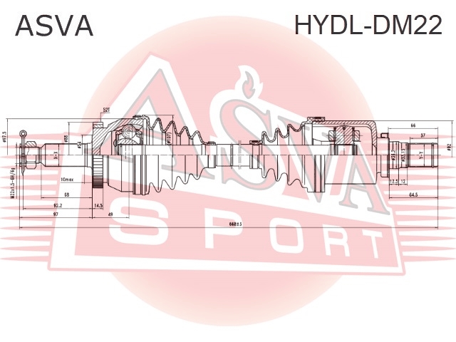 ASVA HYDLDM22 ПРИВОД ПЕРЕДНИЙ ЛЕВЫЙ 31X668X30
