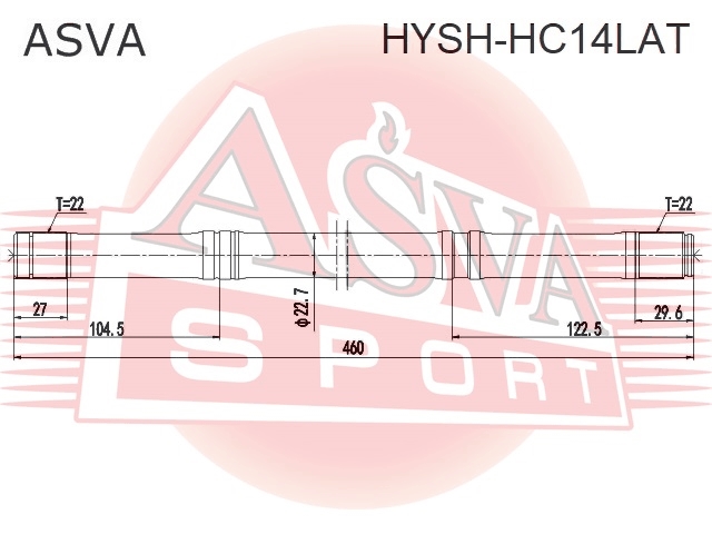 ASVA HYSHHC14LAT ПОЛУОСЬ ЛЕВАЯ SOLARIS 1.4 17- 22x22x459