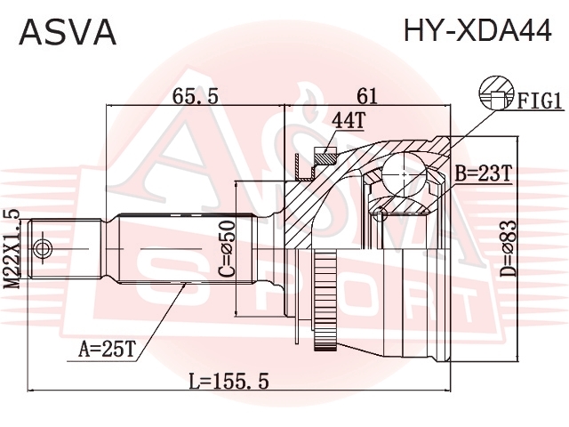 ASVA HYXDA44 ШРУС НАРУЖНЫЙ HYUNDAI MATRIX 25x23x50