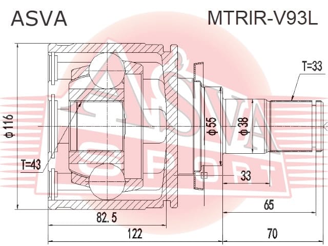 ASVA MTRIRV93L ШРУС ВНУТРЕННИЙ ЗАДНИЙ PAJERO 33x43x55