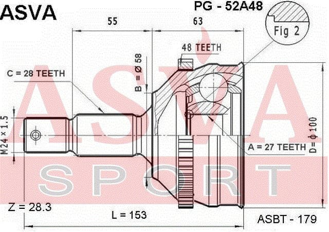 ASVA PG52A48 ШРУС НАРУЖНЫЙ 27x58x28