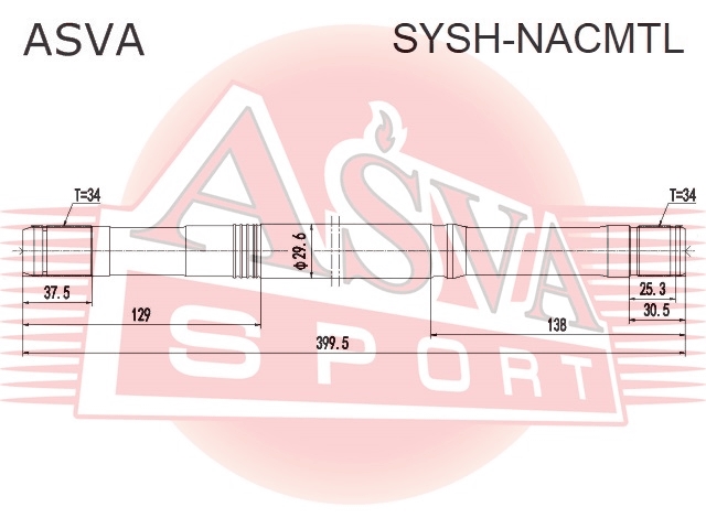 ASVA SYSHNACMTL Приводной вал передн. L (399 mm.) МКПП /34z/