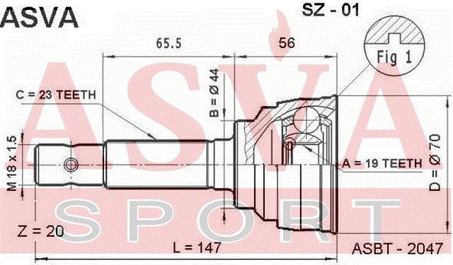ASVA SZ01 ШРУС наружный 19x44x23