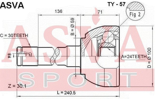 ASVA TY57 ШРУС наружный 24x59x30
