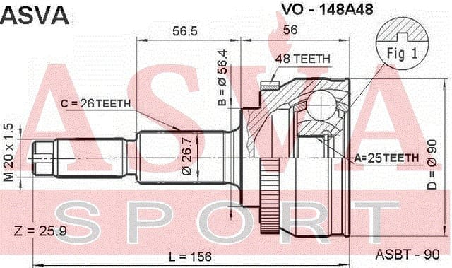 ASVA VO148A48 ШРУС наружный 25x57x26