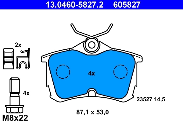ATE 13046058272 Колодки тормозные дисковые задн, HONDA: ACCORD VI 1.8 i/2.0 Turbo DI/2.0 i/2.2 Type-R/2.3 97-03, ACCORD VI Hatchback 1.8 i/2.0/2.0 TDi/2.3 99-02, ACCORD VII 2.0/2.0 4WD/2.2 i-