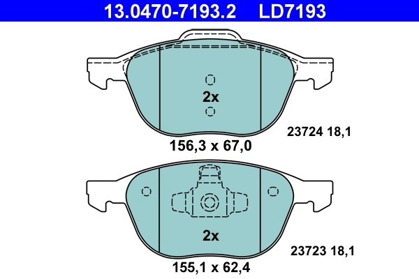 ATE 13047071932 Колодки тормозные дисковые передн, CERAMIC, FORD: C-MAX 1.6/1.6 TDCi/1.8/1.8 Flexifuel/1.8 TDCi/2.0/2.0 CNG/2.0 LPG/2.0 TDCi 07-, C-MAX II 1.0 EcoBoost/1.6 EcoBoost/1.6 Flexifue