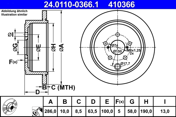 ATE 24011003661 Диск тормозной задн, SUBARU: BRZ 2.0 12-, FORESTER 2.0/2.0 D/2.5 08-, IMPREZA Наклонная задняя часть 2.0/2.0 D 4WD/2.0 i 4WD/2.5 4WD 08-, LEGACY V 2.0 D/2.0 i/2.5