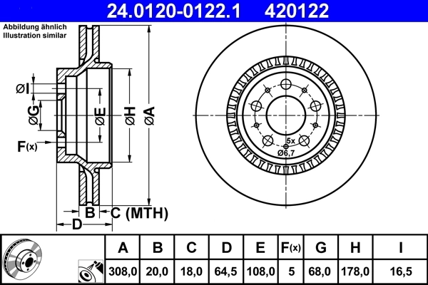 ATE 24012001221 Диск тормозной задн, VOLVO: XC90 2.5 T/3.2/3.2 AWD/D3/ D5/D5/T6/V8 02-