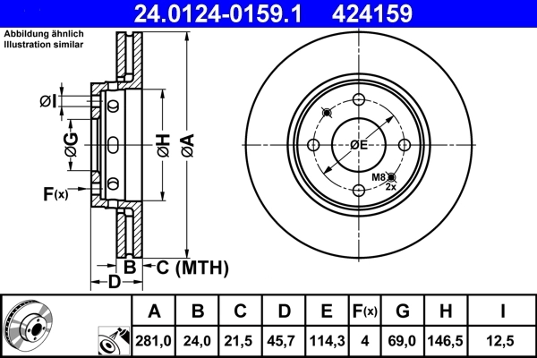 ATE 24012401591 Торм.диск пер.вент.[281х24] 4 отв.