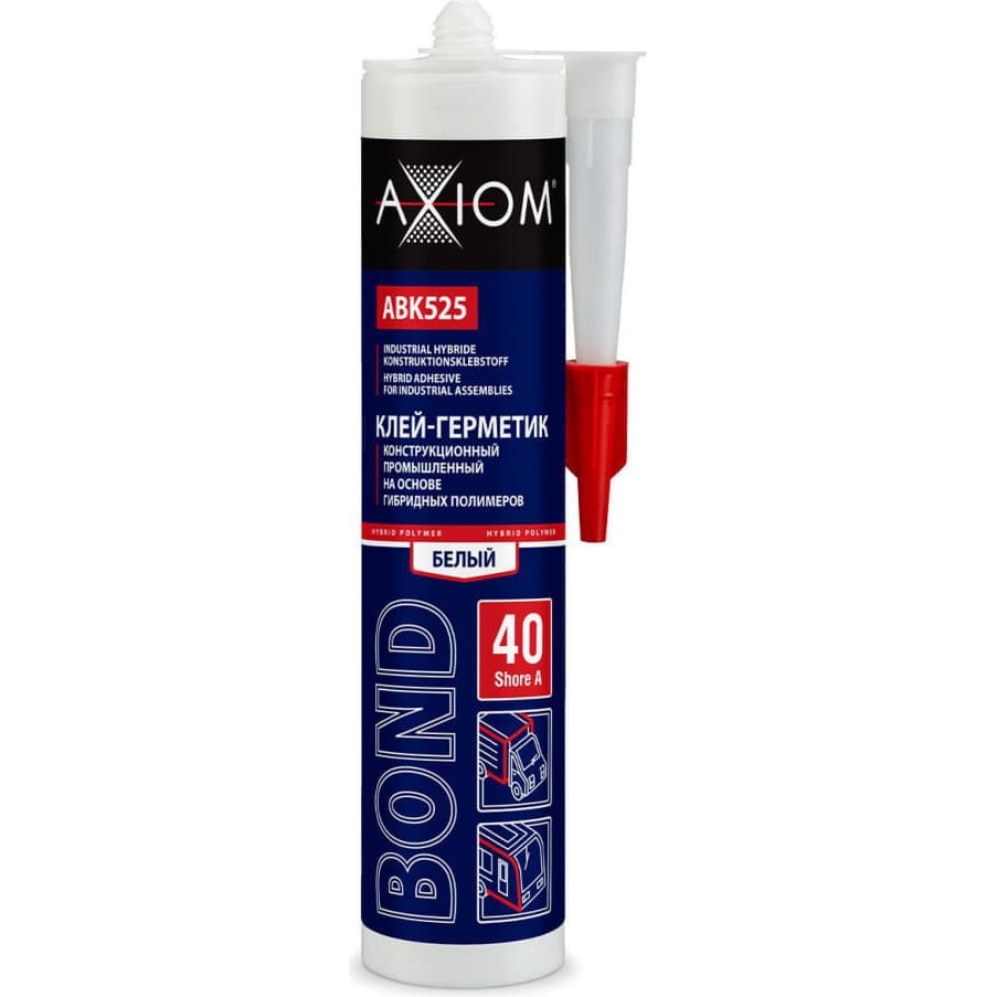 AXIOM ABK525 Клей-герметик конструкционный промышленный на основе гибридных полимеров, Шор А 40, цвет белый 280 мл