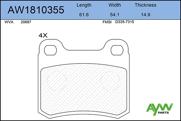 AYWIPARTS AW1810355 Колодки тормозные задние MERCEDES BENZ C(W202) 03/93-05/00, E(W124) 06/93-07/97