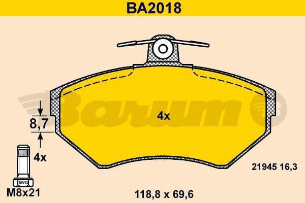 BARUM ba2018 Комплект дисковых тормозных колодок