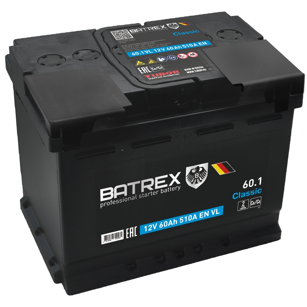 BATREX 4610082700284 Аккумулятор Classic 60 Ah, 510 A, 242 х 175 х 190 прям.