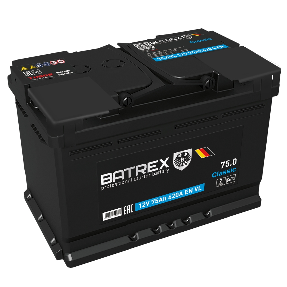 BATREX 4610082700291 Аккумулятор Classic 75 Ah, 620 A, 278 х 175 х 190 обр.
