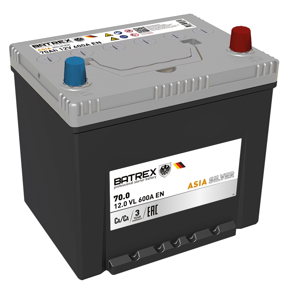 BATREX 4610082700369 Аккумулятор ASIA SILVER 70 Ah, 600 A, 230 х 175 х 221 обр. 95D23L