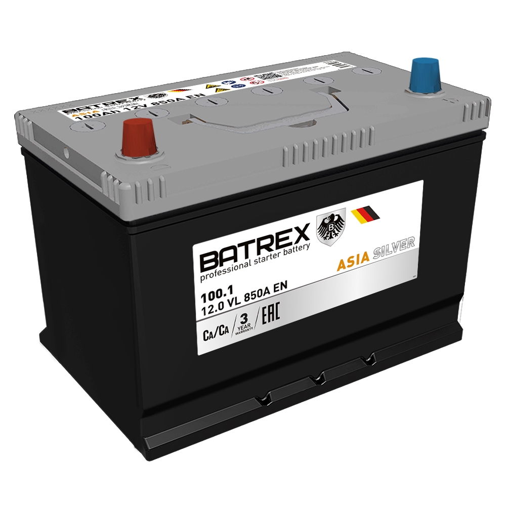 BATREX 4610082700383 Аккумулятор ASIA SILVER 100 Ah, 850 A, 304 х 175 х 221 прям. 140D31R