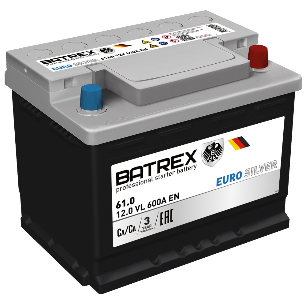 BATREX 4610082700444 Аккумулятор EUROSILVER 61 Ah, 600 A, 242 х 175 х 190 обр.