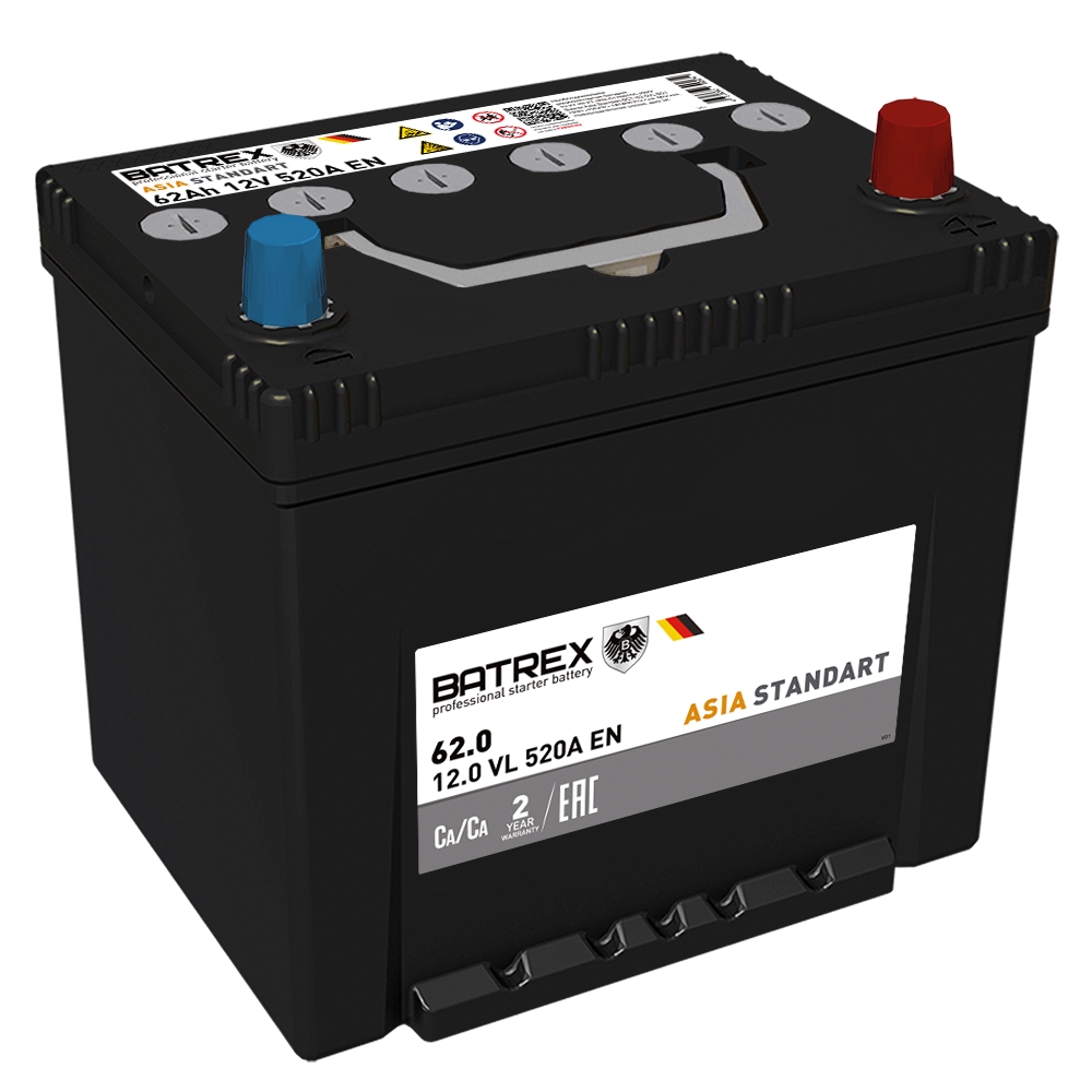 BATREX 4610082700574 Аккумулятор ASIA STANDART 62 Ah, 520 A, 230 х 175 х 221 обр. 80D23L