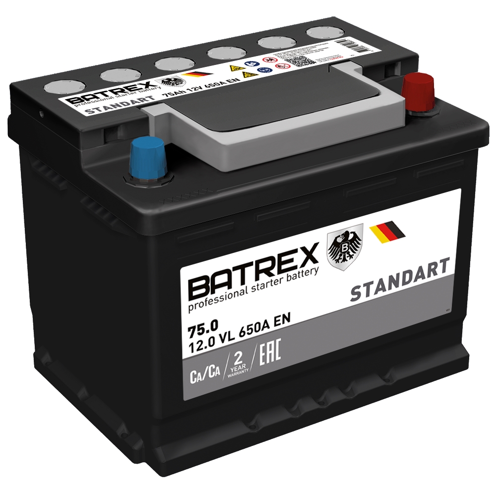 BATREX 4610082700659 Аккумулятор STANDART 75 Ah, 650 A, 276 х 175 х 190 обр.