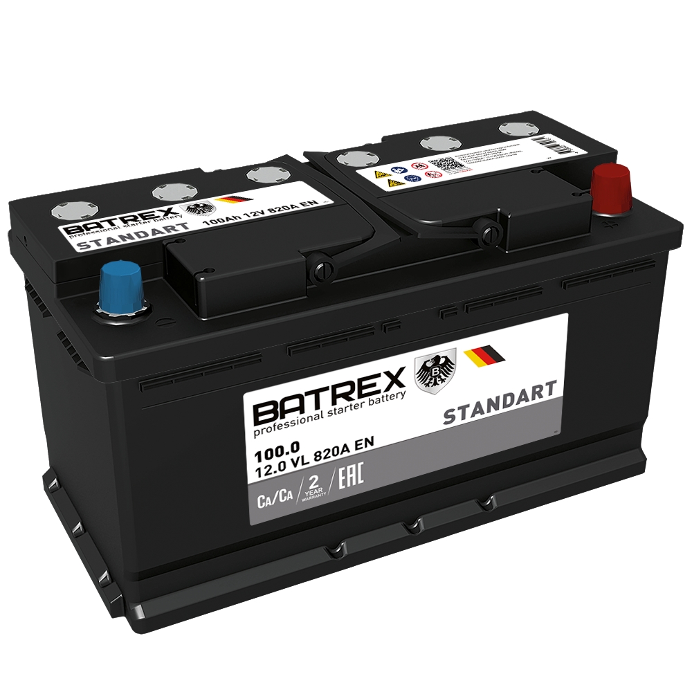 BATREX 4610082700710 Аккумулятор STANDART 100 Ah, 820 A, 352 x 175 x 190 обр.