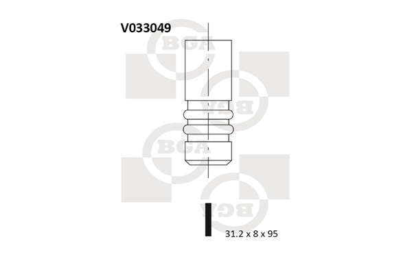 BGA V033049 Клапан двигателя выпускной [31.2x8x95.0] VW/AUDI/SEAT/SKO 1.9-2.5D/TD [1T/1Y/3D/AAS/AAT/AAZ/ABP/AEF/AGD]89-04