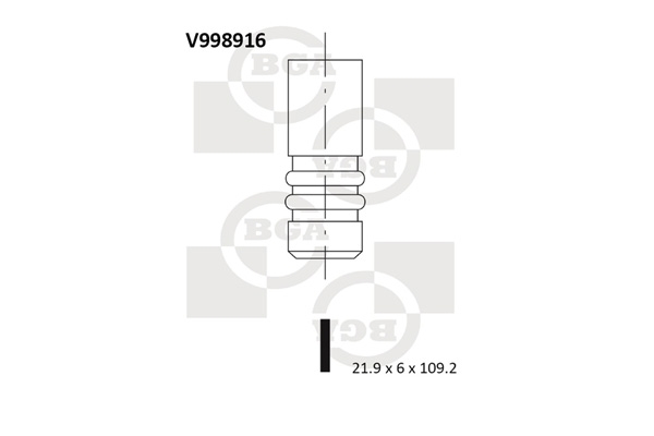 BGA V998916 Клапан двигателя впускной [21.9x6x109.2] ALFA ROMEO MITO / CHRYSLER YPSILON / FIAT 500C, DOBLO, PANDA / OPEL AGILA, ASTRA J, MERIVA B / SUZUKI SWIFT 1.2/1.3 96-18