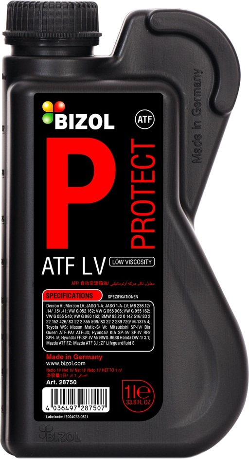 BIZOL 28750 Масло трансмиссионное bizol 1л atf protect atf lv gm dexron vi/ford mercon lv
