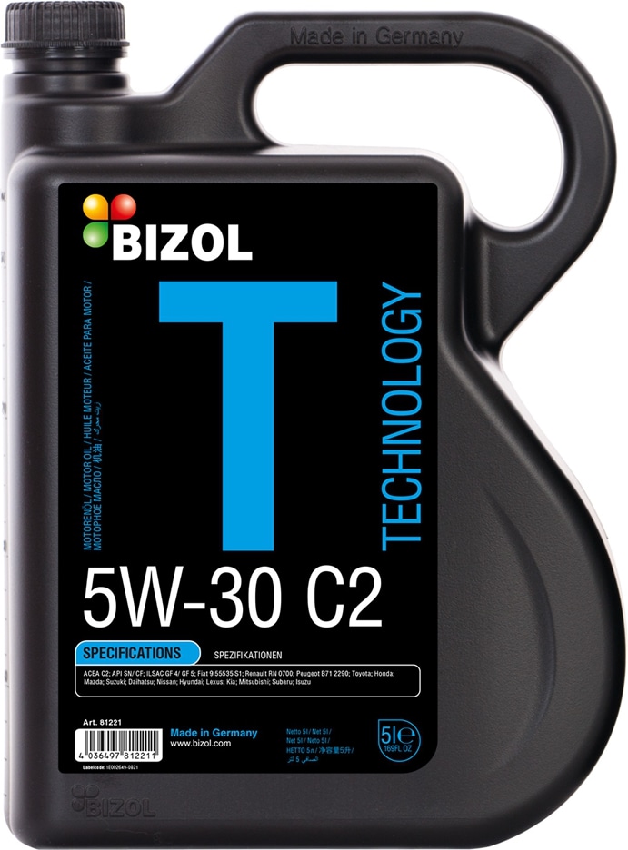 BIZOL 81221 Масло моторное 5w30 bizol 5л нс синтетика technology c2 api sn/cf (азия)