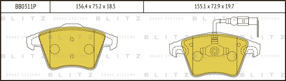 BLITZ BB0311P Колодки тормозные дисковые vw multivan v/transporter v 04/03 >