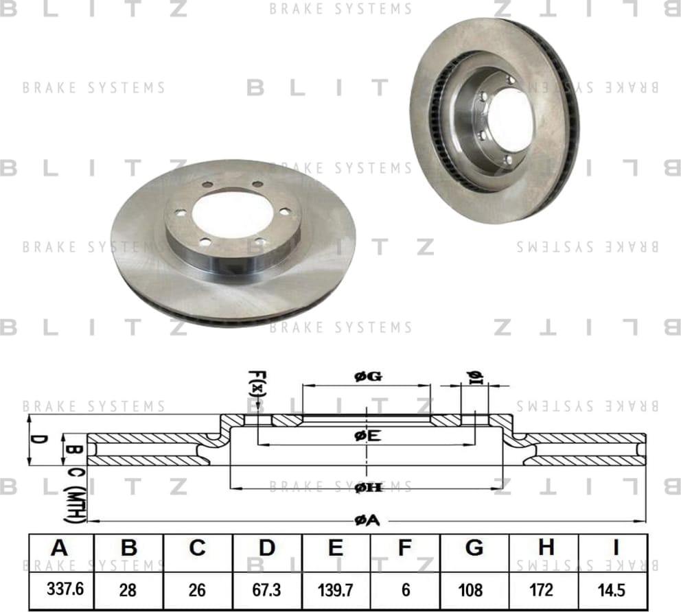 BLITZ BS0238 Диск тормозной передний вентилируемый